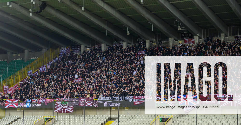 Cercle Brugge v Heart of Midlothian Europa Conference League 28 11 2024. Matchday 4 of 6 The Hearts fans during the Europa Conference League match between Cercle Brugge and Heart of Midlothian at the Jan Breydel Stadion, Brugge, Belguim on 28 November 2024. Editorial use only ,