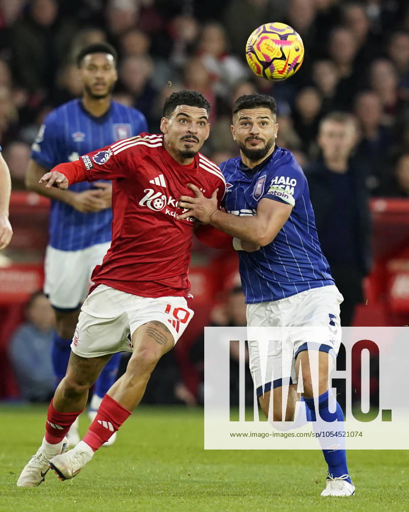 Nottingham, England, 30th November 2024. Morgan Gibbs White of Nottingham Forest (L) challenges Sam Morsy of Ipswich Town during the Premier League match at the City Ground, Nottingham. Picture credit should read: Andrew Yates Sportimage . SPI-3493-0085
