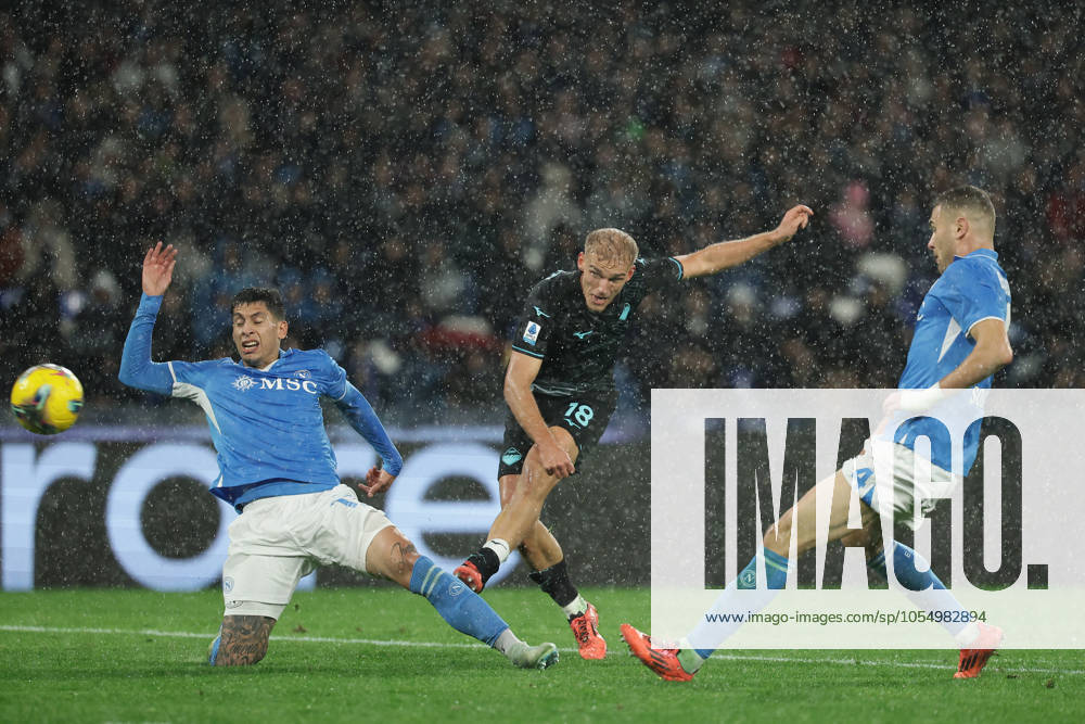Lazios Gustav Isaksen goal during the Serie A soccer match between Napoli and Lazio at the Diego Armando Maradona Stadium in Naples, southern italy - Sunday , December 08 , 2024. - Soccer .