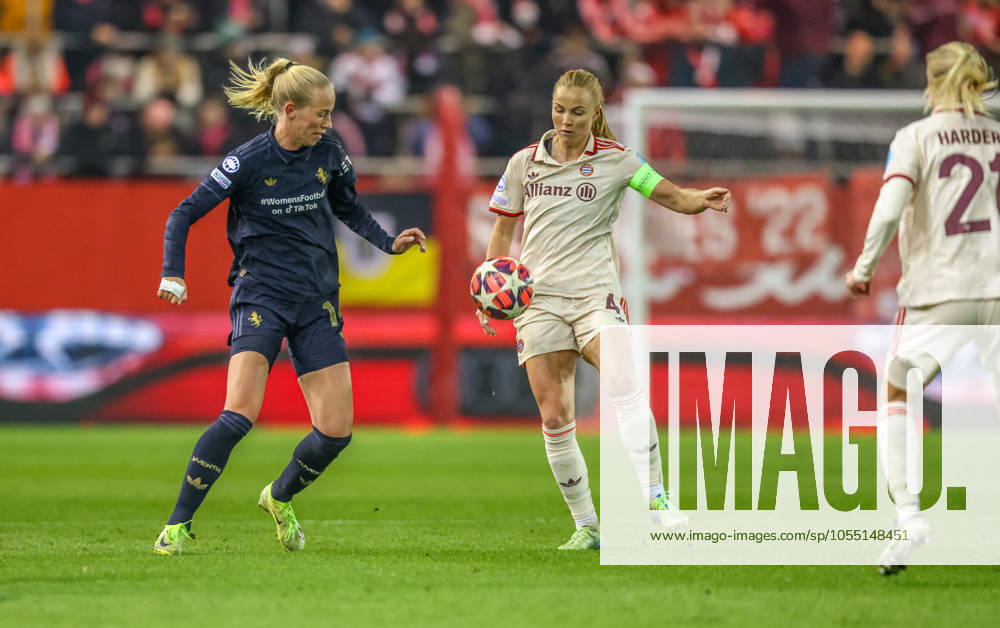 GER, München, FC Bayern München vs Juventus Turin, Women s Champions League, Fussball, UEFA, Spielzeit 2024 2025, FC Bayern Campus, 5. Spieltag, im Bild v.l.: Amalie Vangsgaard (Juventus Turin 14), Glodis Viggosdottir (FC Bayern München Frauen 4) DFB DFL REGULATIONS PROHIBIT ANY USE OF PHOTOGRAPHS AS IMAGE SEQUENCES AND OR QUASI-VIDEO, 02.12.2024,