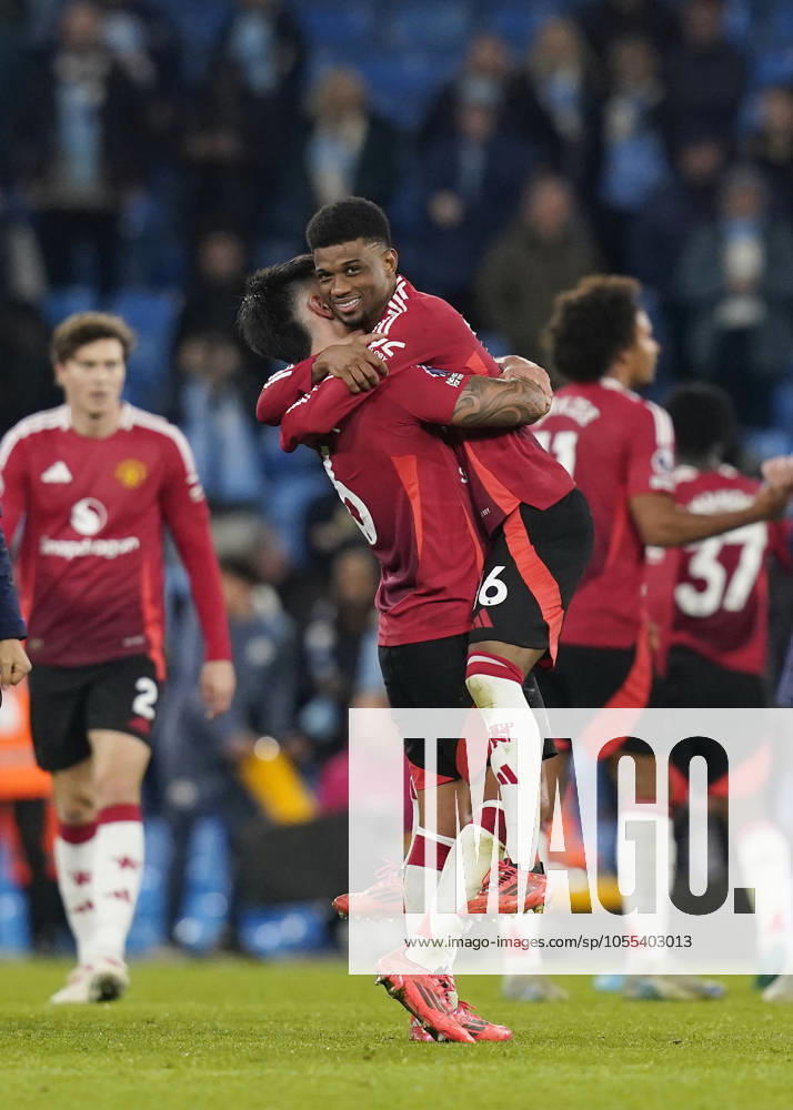 Manchester, England, 15th December 2024. Amad Diallo of Manchester United, ManU looks towards the fans to celebrate the win during the Premier League match at the Etihad Stadium, Manchester. Picture credit should read: Andrew Yates Sportimage . SPI-3541-0102