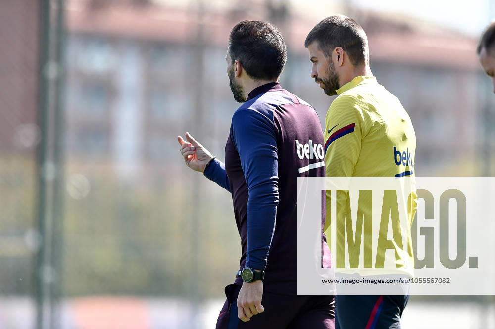 FC Barcelona, Barca Training Session and Press Comference BARCELONA, SPAIN - MARCH 06: Eder Sarabia and Gerard Piquo of FC Barcelona during the training session at Ciutat Esportiva Joan Gamper on March 06, 2020 in Barcelona, Spain. (Photo by DAX ESPA-Images) Sant Joan Despo Barcelona USA