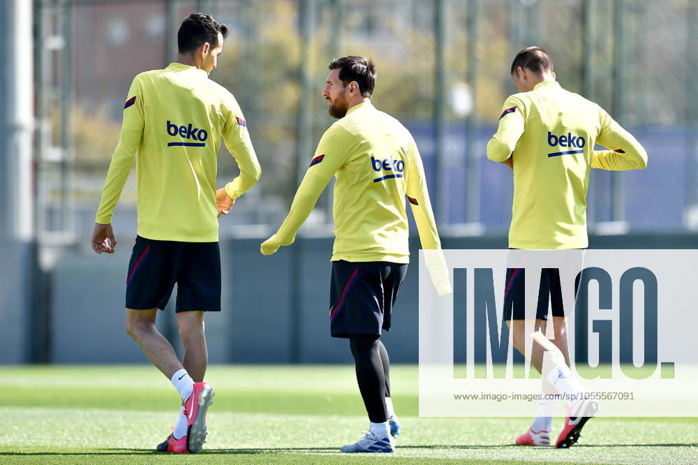 FC Barcelona, Barca Training Session and Press Comference BARCELONA, SPAIN - MARCH 06: Sergio Busquets, Leo Messi and Clement Lenglet of FC Barcelona during the training session at Ciutat Esportiva Joan Gamper on March 06, 2020 in Barcelona, Spain. (Photo by DAX ESPA-Images) Sant Joan Despo Barcelona USA