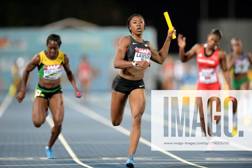 Track and Field: IAAF World Relays May 24, 2014; Nassau, BAHAMAS; Lekeisha Lawson runs the anchor leg on the United States womens 4 x 100m relay that won in 41.88 in the 2014 IAAF World Relays at Thomas A. Robinson Stadium. Photo by Jiro Mochizuki Nassau Bahamas