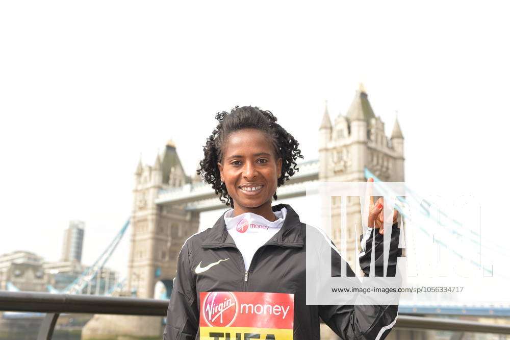Track and Field: London Marathon-Elite Women Photocall Tigist Tufa (ETH) poses at the Tower Bridge prior to the 2016 London Marathon in London on Thursday, April 21, 2016. Photo by Jiro Mochizuki London England United Kingdom