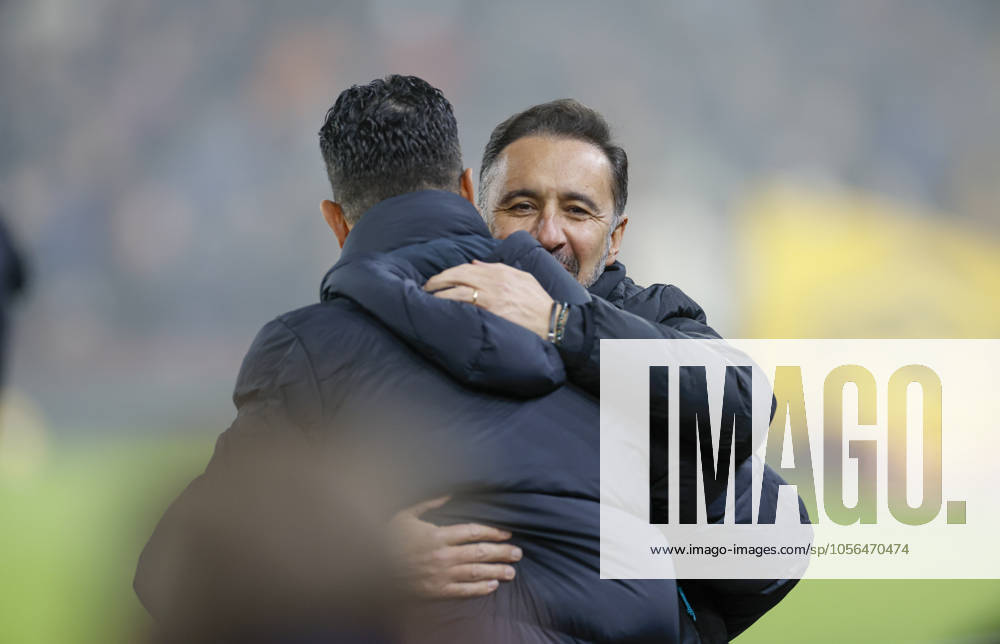 26th December 2024; Molineux Stadium, Wolverhampton, West Midlands, England; Premier League Football, Wolverhampton Wanderers versus Manchester United, ManU Wolves manager Vitor Pereira hugs Manchester United manager Ruben Amorim before the game ActionPlus12731305 RogerxEvans Content restricted for UK based newspaper