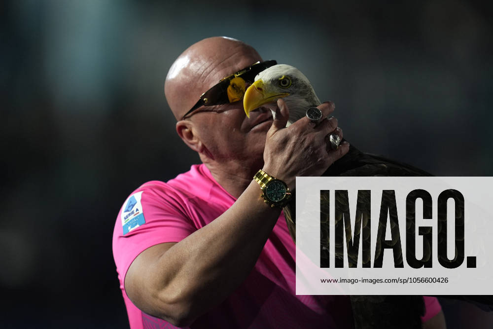 . Mascotte of the SS Lazio Eagle Olimpia with the head coach Juan Bernabe prior to, Serie A, SS Lazio v Atalanta, Olimpico, December 28, 2024, Rome, Italy.