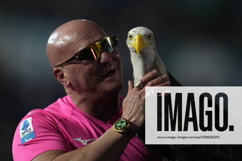 . Mascotte of the SS Lazio Eagle Olimpia with the head coach Juan Bernabe prior to, Serie A, SS Lazio v Atalanta, Olimpico, December 28, 2024, Rome, Italy.