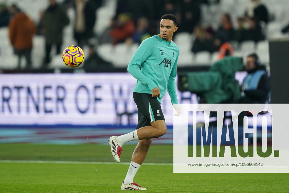 West Ham United FC v Liverpool FC Trent Alexander-Arnold of Liverpool warming up prior to the West Ham United FC v Liverpool FC English Premier League match at the London Stadium, London, England, United Kingdom on 29 December 2024 Editorial use only. All images are copyright Every Second Media Limited. No images may be reproduced without prior permission. All rights reserved. Premier League and Football League images are subject to licensing agreements with Football DataCo Limited. see https: www.football-dataco.com