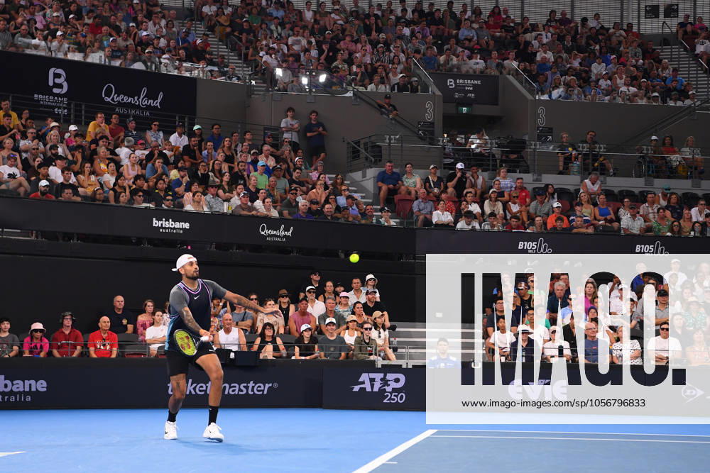 TENNIS BRISBANE INTERNATIONAL, Nick Kyrgios of Australia plays a shot during his Brisbane International Second Round match between Nick Kyrgios of Australia and Giovanni Mpetshi Perricard of France at Queensland Tennis Centre in Brisbane, Tuesday, December 31, 2024. ( NO ARCHIVING, , NO USE IN BOOKS WITHOUT CONSENT BRISBANE QUEENSLAND AUSTRALIA