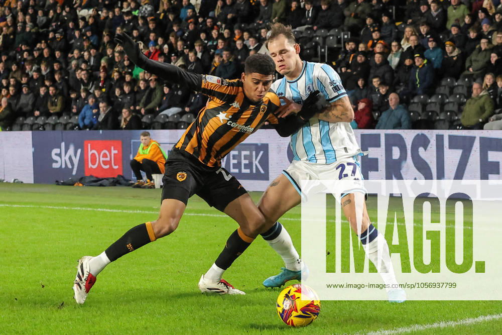 Hull City v Middlesbrough Sky Bet Championship Cody Drameh of Hull City and Lukas Engel of Middlesbrough challenge for the ball during the Sky Bet Championship match at the MKM Stadium, Hull UK Newspapers OUT