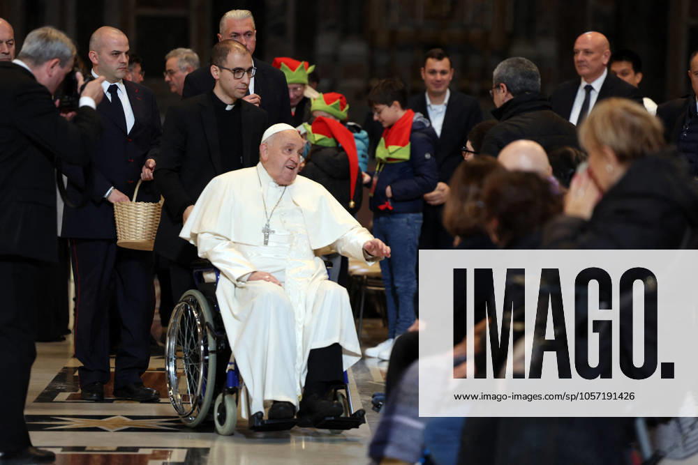 Pope Francis Bergoglio attends the celebration of the Epiphany of the Lord Holy Mass Rome, Italy 06.01.2025 : Pope Francis Bergoglio he goes away in a wheelchair and greets children, disabled faithful after the Epiphany of the Lord Holy Mass on Altar of the Confession, St. Peter’s Basilica Rome italy Italy
