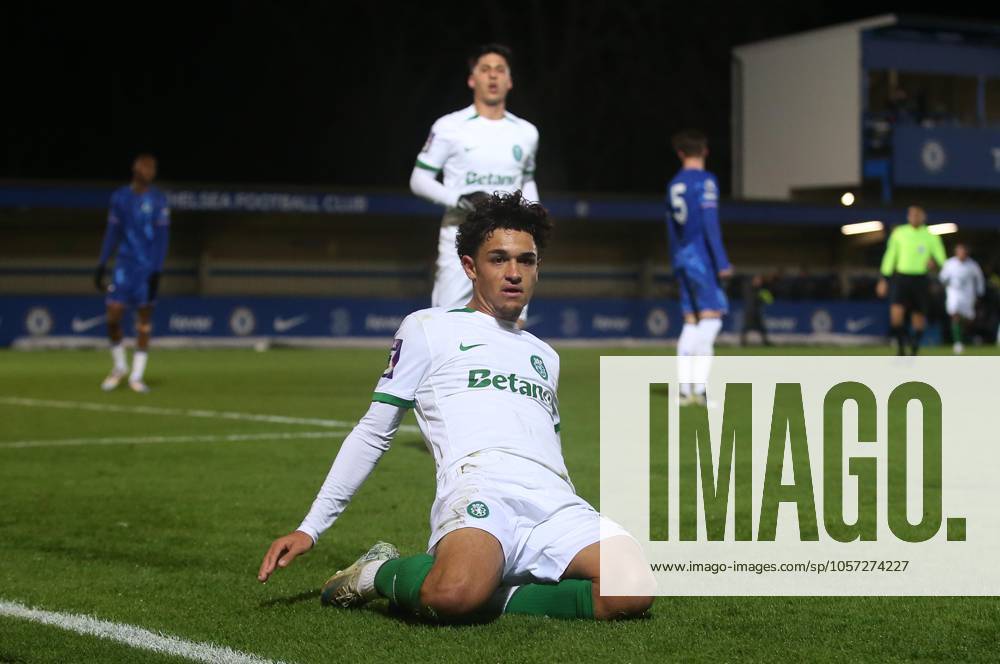 - Chelsea U21, U 21 v Sporting CP U21, Premier League International Cup, Kingsmeadow Stadium, London, UK - 7th January 2025. Daniel Weir Crystal Pix Gabriel Silva of Sporting CP U21 B goal celebration after scoring to put Sporting CP 2-1 ahead. - Chelsea U21 v Sporting CP U21, Premier League International Cup, Kingsmeadow Stadium, London, UK - 7th January 2025. Daniel Weir Crystal Pix London Kingsmeadow Stadium UK