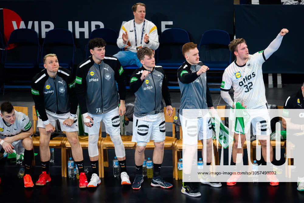 Hamburg: Handball Länderspiel - Vorbereitung WM - Deutschland - Brasilien Justus Fischer (Deutschland), Marko Grgic (Deutschland), Nils Lichtlein (Deutschland), Lukas Stutzke (Deutschland), Franz Semper (Deutschland) Hamburg Barlays Arena Deutschland