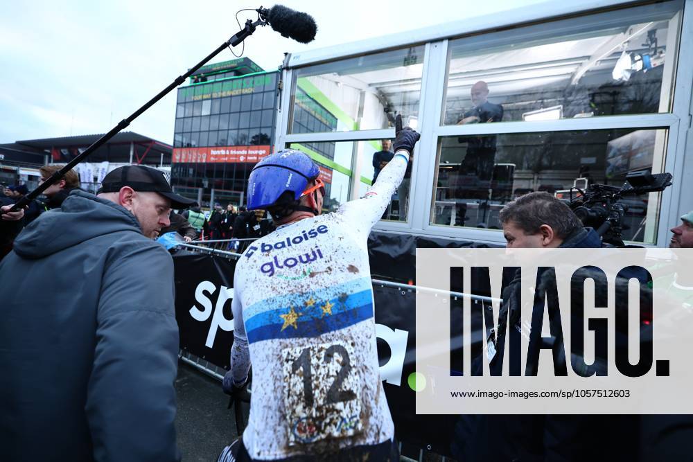Belgian Thibau Nys celebrates after winning the elite men race of the Belgian Cyclocross Championships (11-12 01) on Sunday 12 January 2025 in Heusden-Zolder. DAVIDxPINTENS x110253128x