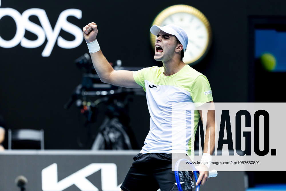 MELBOURNE, VIC - JANUARY 15: Jamie Faria of Portugal celebrates during Round 2 of the 2025 Australian Open on January 15 2025, at Melbourne Park in Melbourne, Australia. (Photo by Jason Heidrich Icon Sportswire) TENNIS: JAN 15 Australian Open Icon250115102