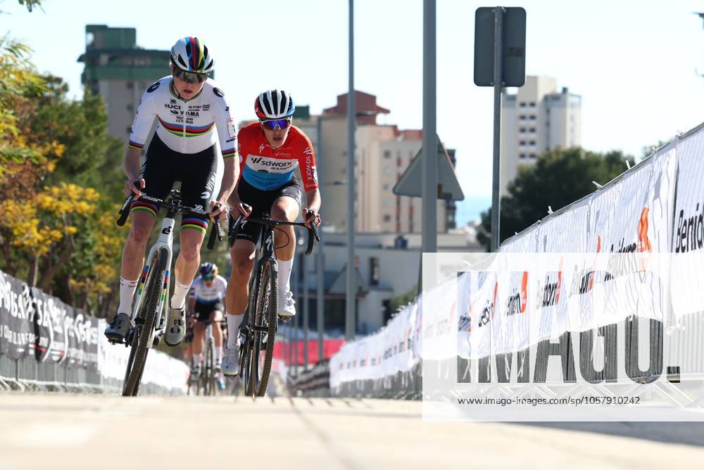 Dutch Fem Van Empel pictured as she crosses the finish line of the women s elite race at the cyclocross cycling event in Benidorm, Spain, , stage 12 14 in the UCI World Cup competition. DAVIDxPINTENS x110721774x
