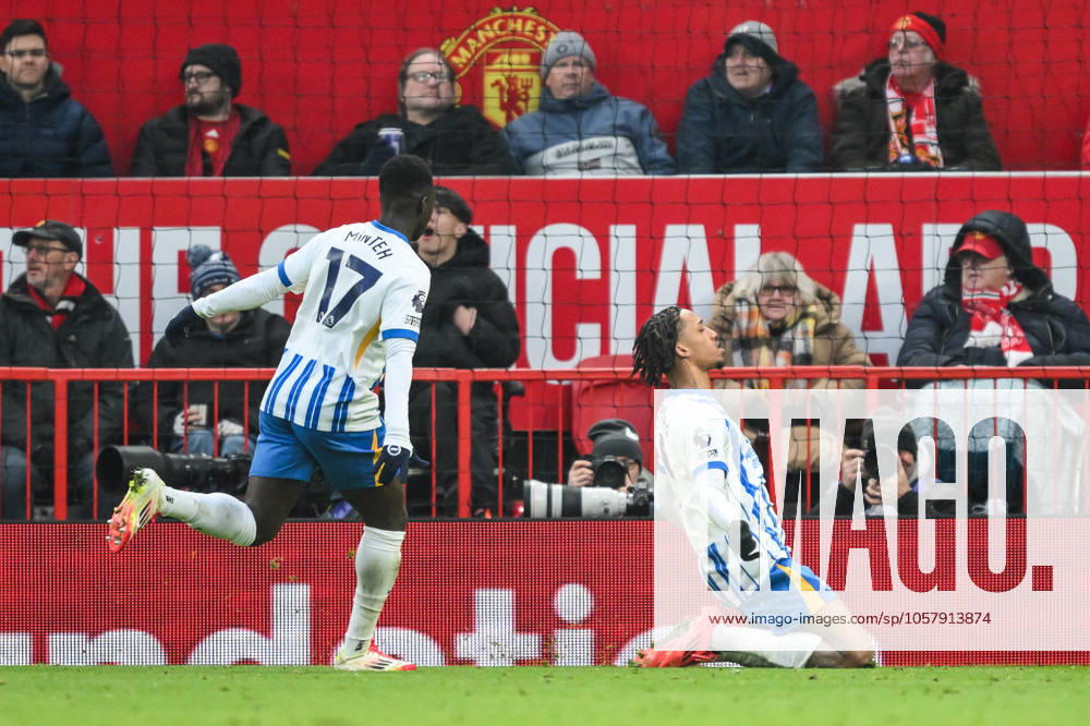 Premier League Manchester United, ManU v Brighton and Hove Albion Joao Pedro of Brighton & Hove Albion celebrates his goal to make it 1-2 but is ruled out by VAR no goal during the Premier League match Manchester United vs Brighton and Hove Albion at Old Trafford, Manchester, United Kingdom, 19th January 2025 (Photo by Craig Thomas News Images)