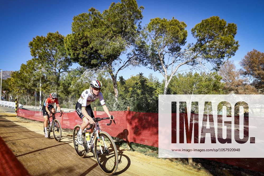 Dutch Fem Van Empel and Luxembourgian Marie Schreiber pictured in action during the women s elite race at the cyclocross cycling event in Benidorm, Spain, Sunday 19 January 2025, stage 12 14 in the UCI World Cup competition. DAVIDxPINTENS x110728559x