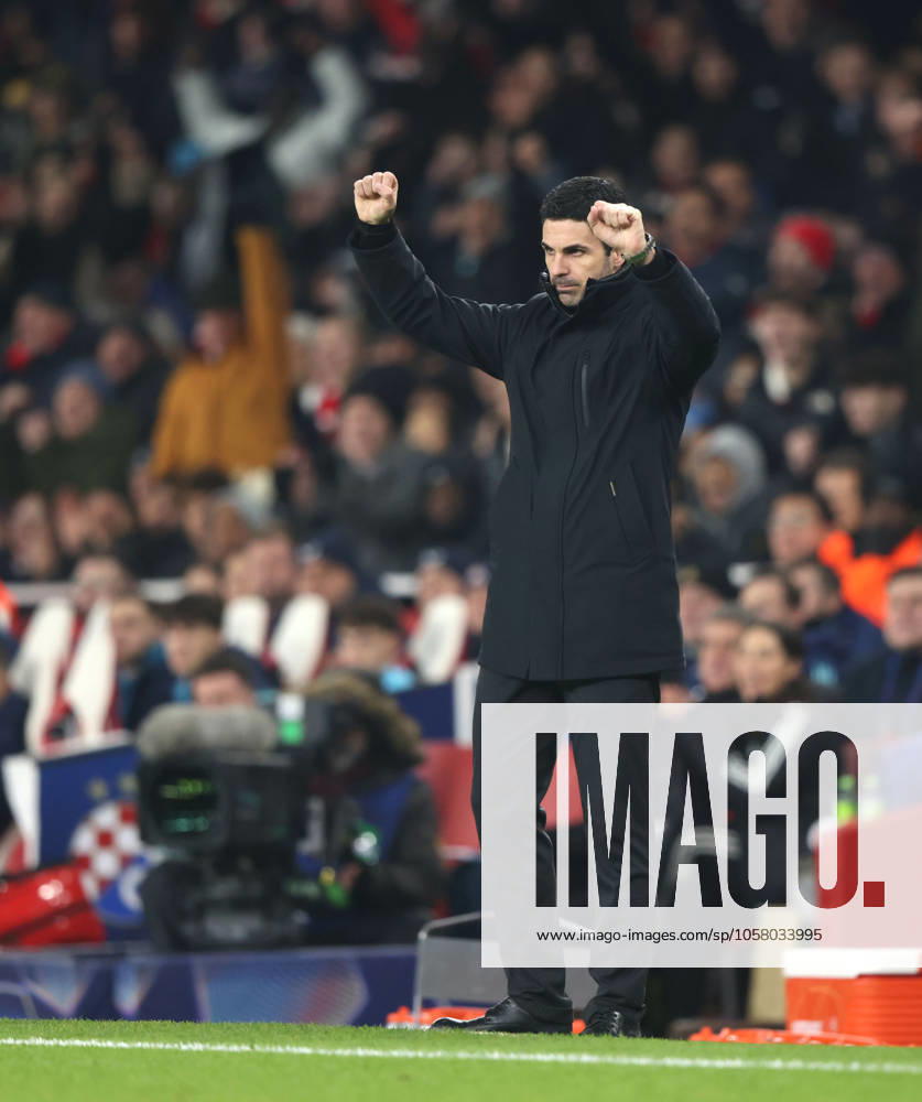 Mikel Arteta (Arsenal manager) celebrates the second Arsenal goal (2-0) at the Arsenal v Dinamo Zagreb UEFA Champions League match, at the Emirates Stadium, London, UK on 22nd January, 2025.