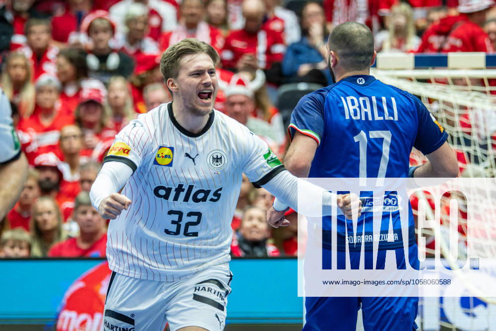 Handball Herning 23.01.2025 IHF Handball World Championship, WM, Weltmeisterschaft Hauptrunde Italien (ITA) - Deutschland (GER) Franz Semper (Deutschland, No.32) Jubel