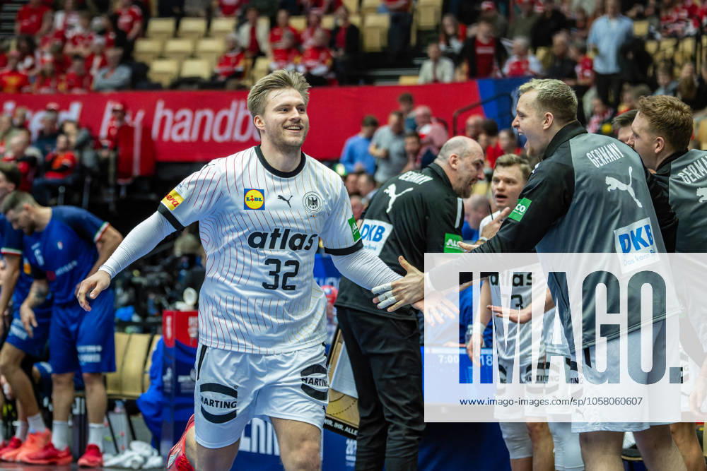 Handball Herning 23.01.2025 IHF Handball World Championship, WM, Weltmeisterschaft Hauptrunde Italien (ITA) - Deutschland (GER) Franz Semper (Deutschland, No.32) Jubel