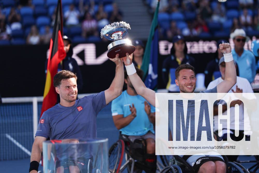 Alfie Hewett and Gordon Reid celebrate winning the Men s Wheelchair Final Australian Open, Day Thirteen, Tennis, Melbourne Park, Melbourne, Australia - 24 Jan 2025