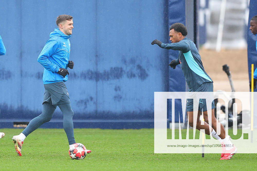 RB Leipzig - Training Champions League Leipzig, 28.01.2025, RBL Trainingszentrum, UEFA Champions League, RB LEIPZIG Abschlusstraining vorm morgigen Spiel bei Sturm Graz , Im Bild v.l.: Christoph Baumgartner und Lois Openda , Nur zur redaktionellen Nutzung. Editorial use only. ,