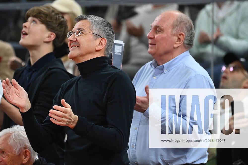 V.li: Herbert HAINER (Praesident Bayern Muenchen), Uli HOENESS (Höness,Ehrenpraesident Bayern Muenchen). Basketball BBL,Saison 2024 2025 FC Bayern Muenchen-Alba Berlin 99-86 am 02.02.2025, S A P G A R D EN