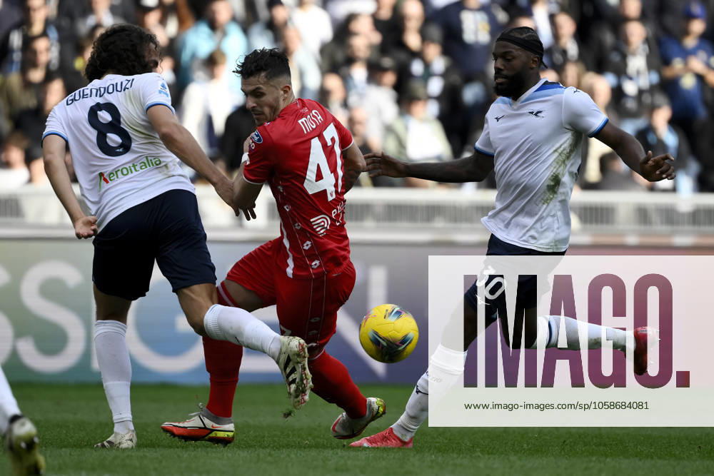 Matteo Guendouzi of SS Lazio, Dany Mota of AC Monza and Nuno Tavares of SS Lazio during the Serie A football match between SS Lazio and AC Monza at Olimpico stadium in Rome (Italy), February 9, 2025. AndreaxStaccioli