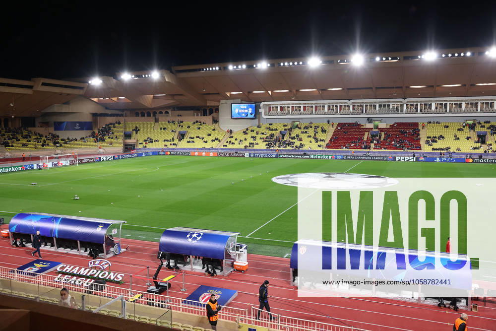 Monaco on February 12, 2025 Uefa Champions League Knockout phase play-offs, 1st leg AS Monaco - SL Benfica, Symbolfoto, Symbolbild: Innenansicht, Stade Louis II, Gegentribüne