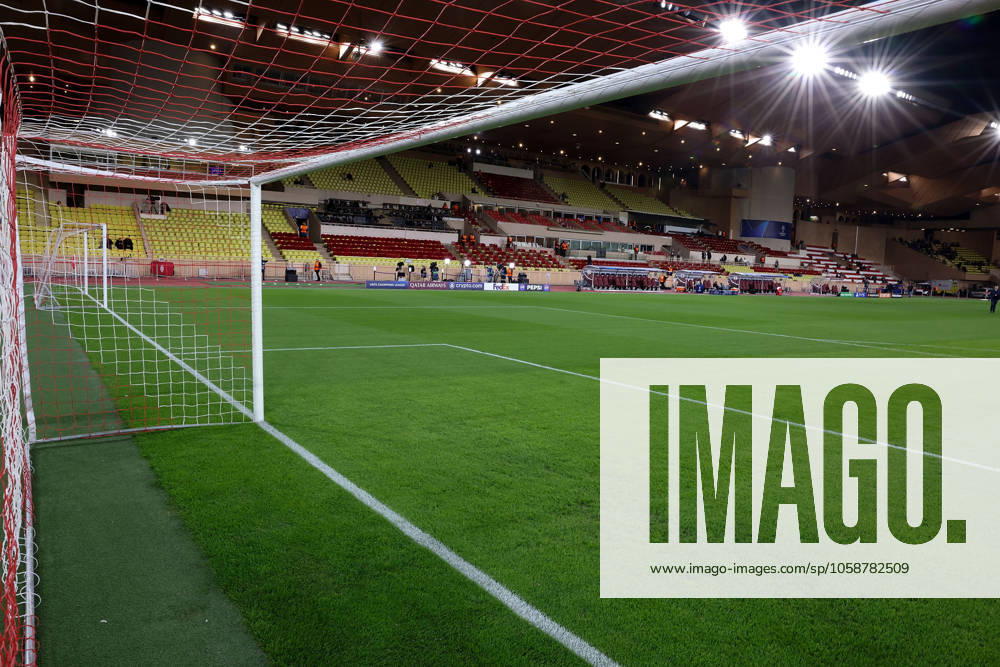 Monaco on February 12, 2025 Uefa Champions League Knockout phase play-offs, 1st leg AS Monaco - SL Benfica, Symbolfoto, Symbolbild: Innenansicht Stade Louis II, aus dem Tor, Fussball