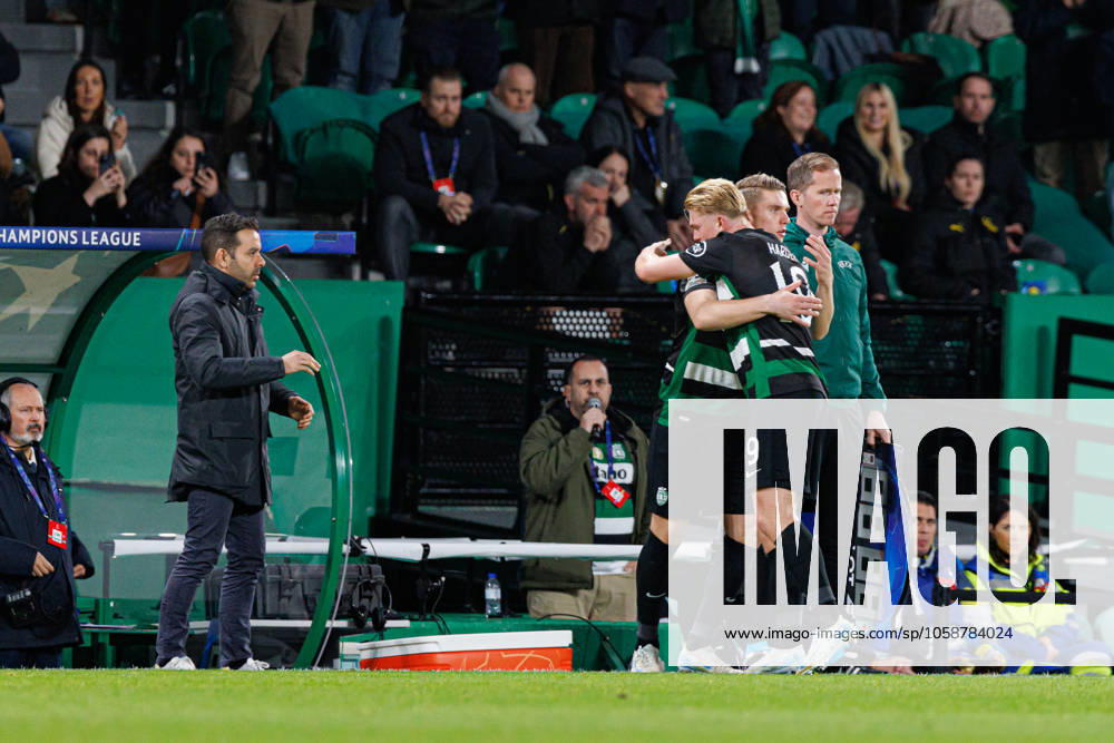 Conrad Harder and Viktor Gyokeres seen during UEFA Champions League game between teams of Sporting CP and Borussia Dortmund (Maciej Rogowski) Lisbon Estadio Jose Alvalade Portugal