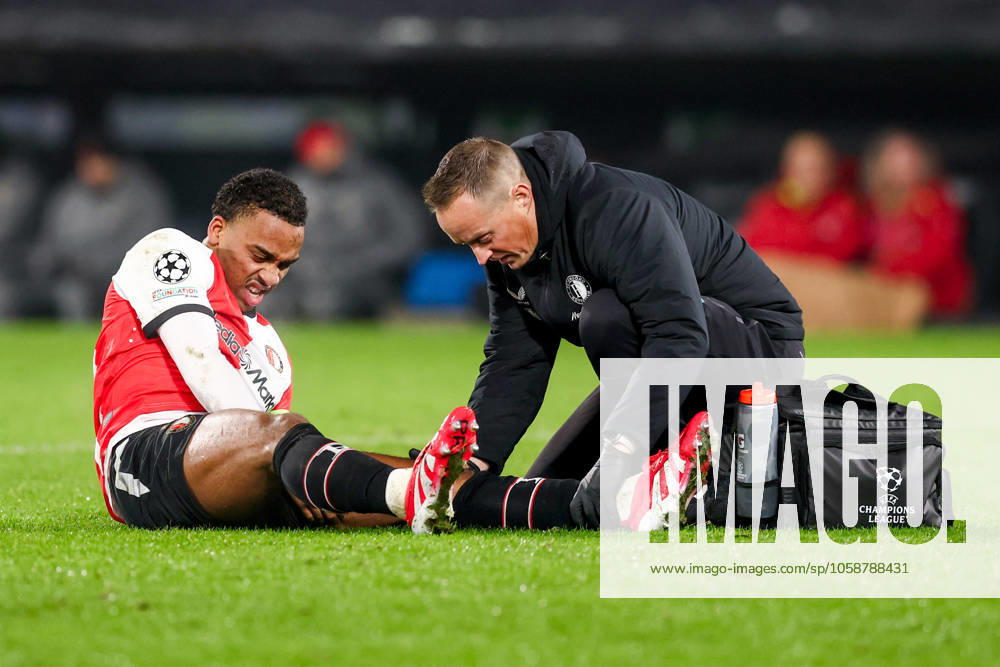 2025-02-12 Feyenoord v AC Milan - UEFA Champions League 2024 25 League Knockout Play-off First Leg ROTTERDAM, NETHERLANDS - FEBRUARY 12: Quinten Timber of Feyenoord in medical treatment due to injury during the UEFA Champions League 2024 25 League Knockout Play-off First Leg match between Feyenoord and AC Milan at Stadion Feijenoord on February 12, 2025 in Rotterdam, Netherlands. Rotterdam Stadion Feijenoord Netherlands Content not available for redistribution in The Netherlands directly or indirectly through any third parties.