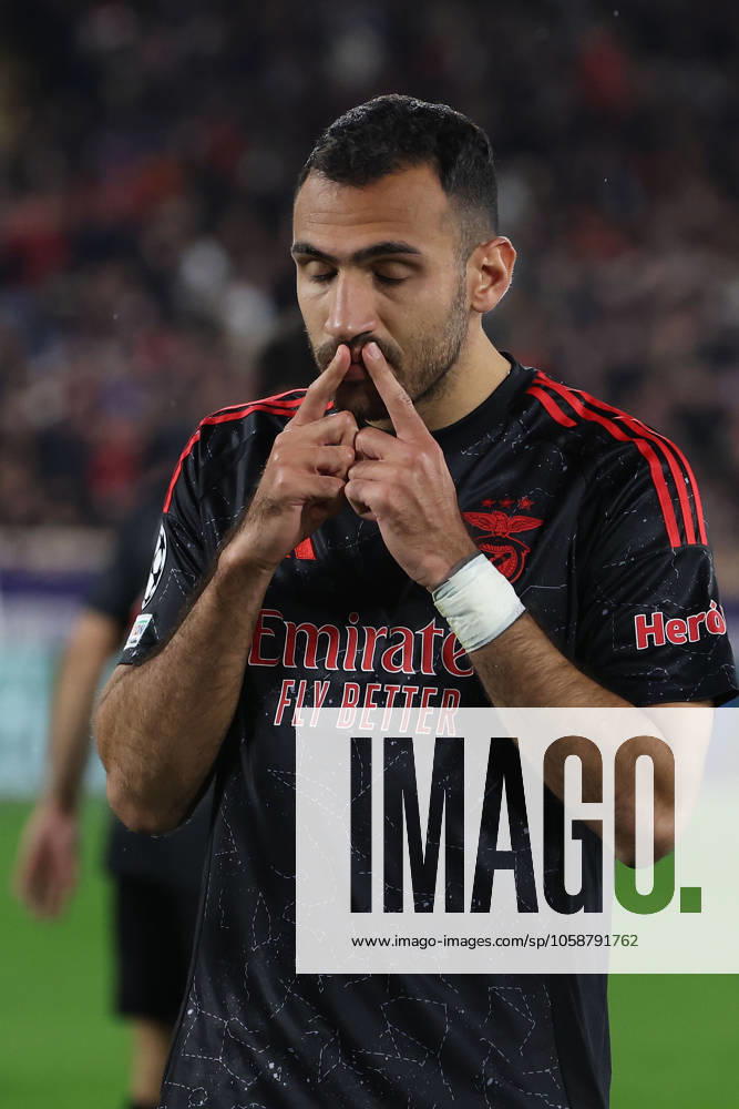 Monaco on February 12, 2025 Uefa Champions League Knockout phase play-offs, 1st leg AS Monaco - SL Benfica, Vangelis Pavlidis (S.L.Benfica) Torjubel, Goal celebration, celebrate the goal