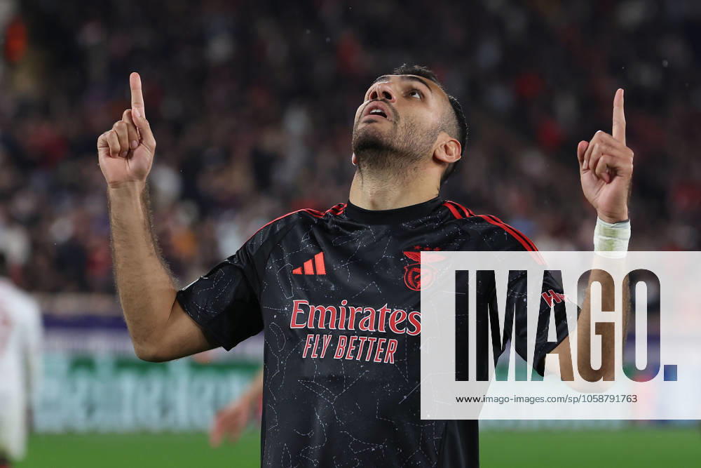 Monaco on February 12, 2025 Uefa Champions League Knockout phase play-offs, 1st leg AS Monaco - SL Benfica, Vangelis Pavlidis (S.L.Benfica) Torjubel, Goal celebration, celebrate the goal