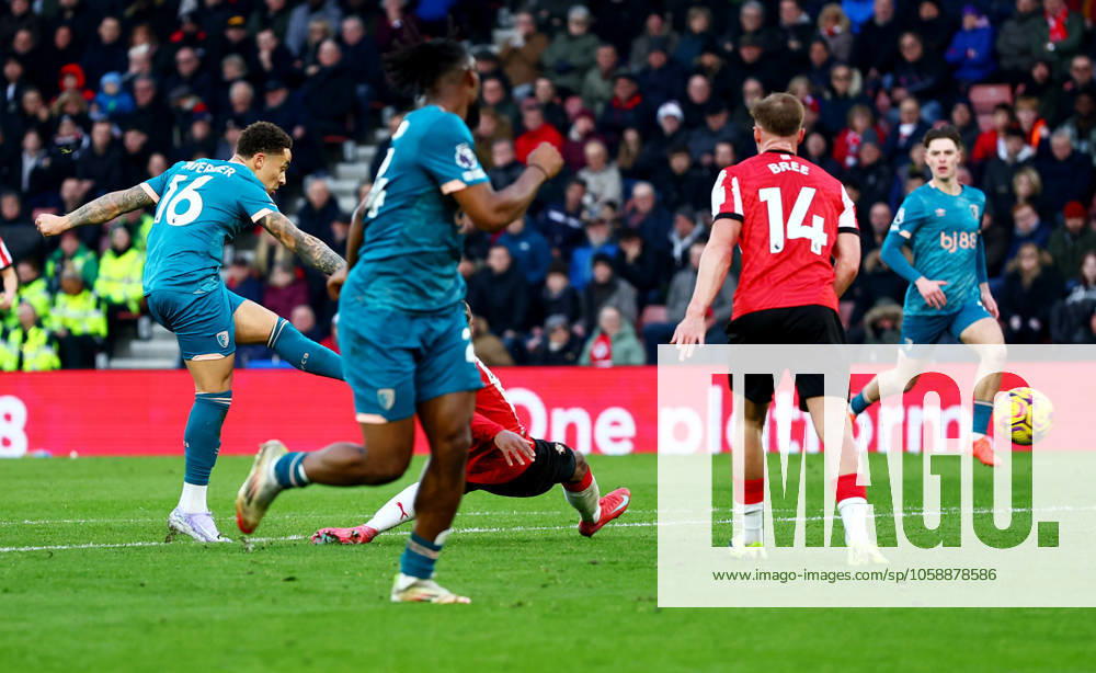Marcus Tavernier of AFC Bournemouth scores a goal to make the score 1-3. Southampton v AFC Bournemouth, Premier League, Football, St Mary s Stadium, Southampton, UK - 15 Feb 2025