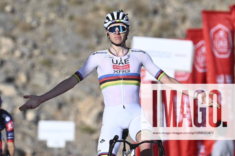 UAE Tour 2025 - Stage 3 JEBEL JAIS, UNITED ARAB EMIRATES - FEBRUARY 19 : Pogacar Tadej (SLO) of UAE Team Emirates wins during Stage 3 of the UAE Tour 2025 cycling race with start in Ras Al Khaimah and finish in Jebel Jais (181km) on February 19, 2025 in Jebel Jais, United Arab Emirates, 19 02 2025 Jebel Jais United Arab Emirates