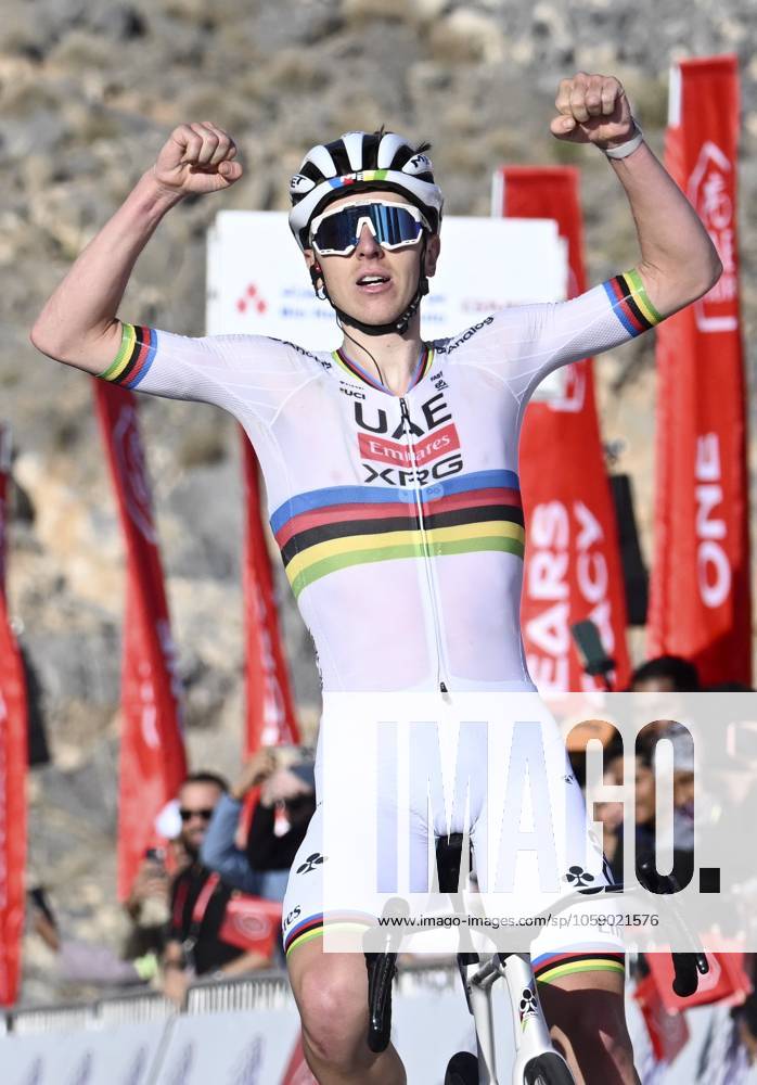 UAE Tour 2025 - Stage 3 JEBEL JAIS, UNITED ARAB EMIRATES - FEBRUARY 19 : Pogacar Tadej (SLO) of UAE Team Emirates wins during Stage 3 of the UAE Tour 2025 cycling race with start in Ras Al Khaimah and finish in Jebel Jais (181km) on February 19, 2025 in Jebel Jais, United Arab Emirates, 19 02 2025 Jebel Jais United Arab Emirates