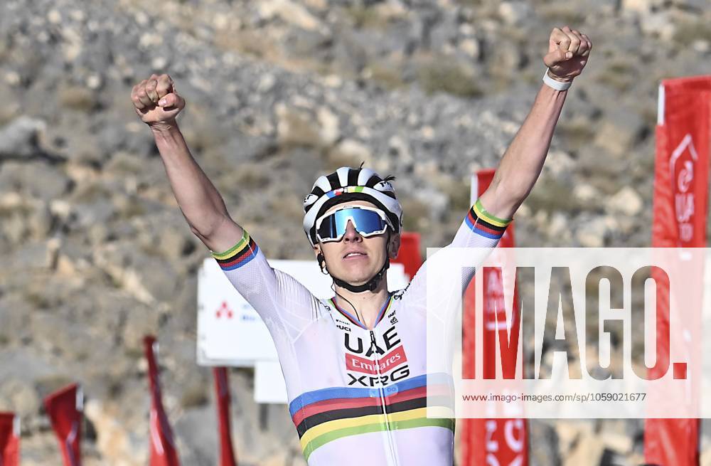UAE Tour 2025 - Stage 3 JEBEL JAIS, UNITED ARAB EMIRATES - FEBRUARY 19 : Pogacar Tadej (SLO) of UAE Team Emirates wins during Stage 3 of the UAE Tour 2025 cycling race with start in Ras Al Khaimah and finish in Jebel Jais (181km) on February 19, 2025 in Jebel Jais, United Arab Emirates, 19 02 2025 Jebel Jais United Arab Emirates