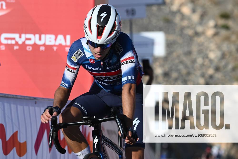 UAE Tour 2025 - Stage 3 JEBEL JAIS, UNITED ARAB EMIRATES - FEBRUARY 19 : Lecerf William Junior (BEL) of Soudal Quick-Step in action during Stage 3 of the UAE Tour 2025 cycling race with start in Ras Al Khaimah and finish in Jebel Jais (181km) on February 19, 2025 in Jebel Jais, United Arab Emirates, 19 02 2025 Jebel Jais United Arab Emirates
