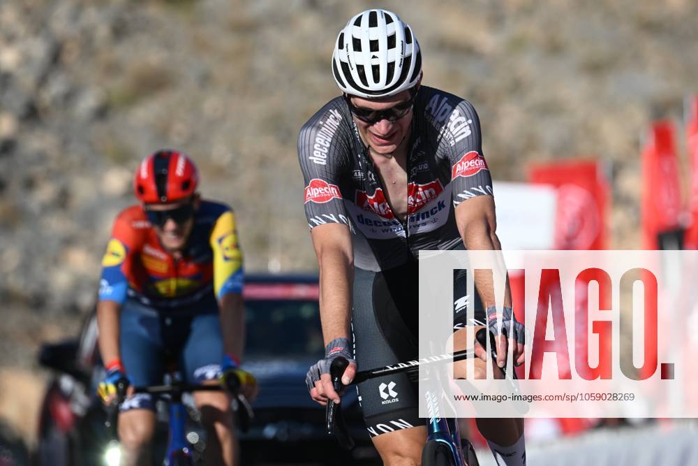 UAE Tour 2025 - Stage 3 JEBEL JAIS, UNITED ARAB EMIRATES - FEBRUARY 19 : Debruyne Ramses (BEL) of Alpecin-Deceuninck in action during Stage 3 of the UAE Tour 2025 cycling race with start in Ras Al Khaimah and finish in Jebel Jais (181km) on February 19, 2025 in Jebel Jais, United Arab Emirates, 19 02 2025 Jebel Jais United Arab Emirates
