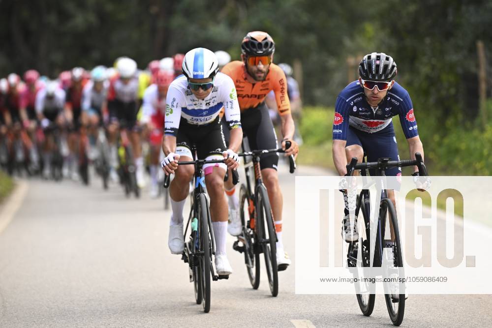 2025 Volta Algarve cycling race - Stage 3 TAVIRA, PORTUGAL - FEBRUARY 21 : Silva Joaquim (POR) of Efapel Cycling, Fonte Cesar (POR) of Radio Popular - Paredes - Boavista, Salgueiro Carlos (POR) of AP Hotels & Resorts Tavira SC Farense during stage 3 of the 51th edition of the Volta Algarve cycling race, with start in Vila Real Santo Antonio and finish in Tavira on February 21, 2025 in Tavira, Portugal, 21 02 2025 ( Motordriver Kenny Verfaillie - Tavira Portugal