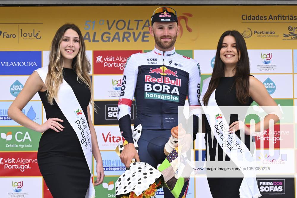 2025 Volta Algarve cycling race - Stage 3 TAVIRA, PORTUGAL - FEBRUARY 21 : Meeus Jordi (BEL) of Red Bull - Bora - Hansgrohe pictured during the podium ceremony of stage 3 of the 51th edition of the Volta Algarve cycling race, with start in Vila Real Santo Antonio and finish in Tavira on February 21, 2025 in Tavira, Portugal, 21 02 2025 ( Motordriver Kenny Verfaillie - Tavira Portugal