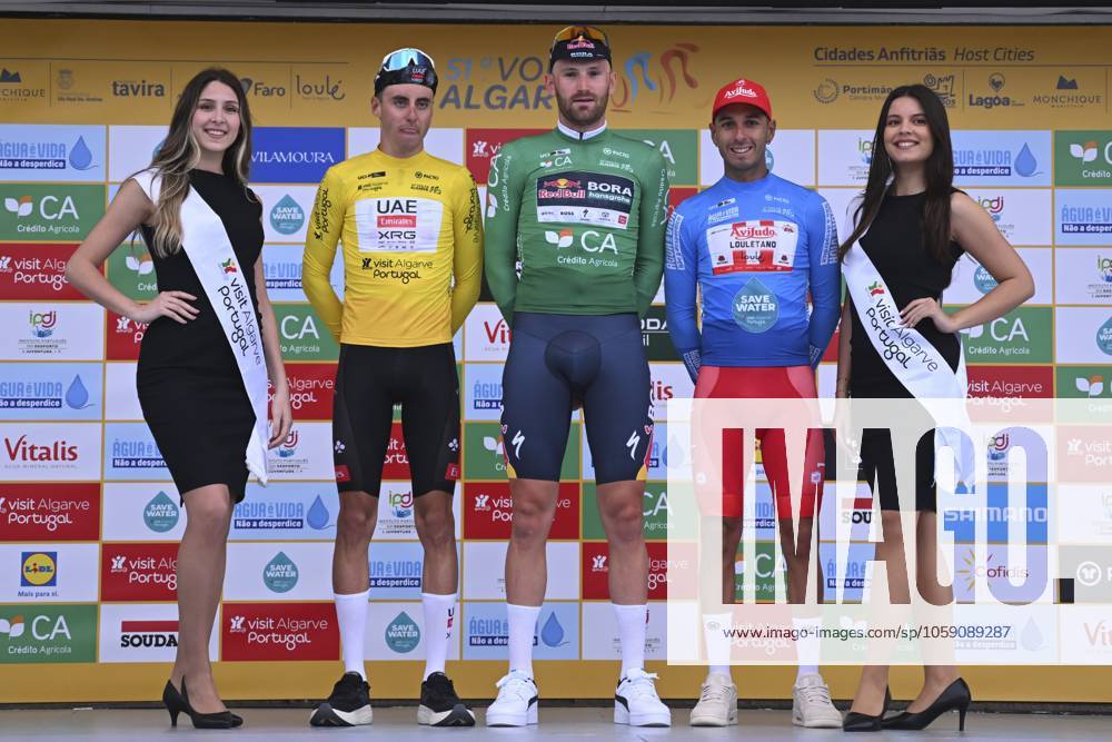 2025 Volta Algarve cycling race - Stage 3 TAVIRA, PORTUGAL - FEBRUARY 21 : Christen Jan (SUI) of UAE Team Emirates, Meeus Jordi (BEL) of Red Bull - Bora - Hansgrohe and Tivani Nicolas (BEL) of Aviludo-Louletano-Loule pictured during the podium ceremony of stage 3 of the 51th edition of the Volta Algarve cycling race, with start in Vila Real Santo Antonio and finish in Tavira on February 21, 2025 in Tavira, Portugal, 21 02 2025 ( Motordriver Kenny Verfaillie - Tavira Portugal