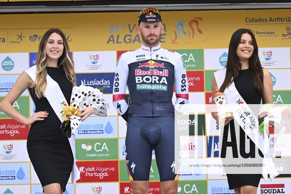 2025 Volta Algarve cycling race - Stage 3 TAVIRA, PORTUGAL - FEBRUARY 21 : Meeus Jordi (BEL) of Red Bull - Bora - Hansgrohe pictured during the podium ceremony of stage 3 of the 51th edition of the Volta Algarve cycling race, with start in Vila Real Santo Antonio and finish in Tavira on February 21, 2025 in Tavira, Portugal, 21 02 2025 ( Motordriver Kenny Verfaillie - Tavira Portugal