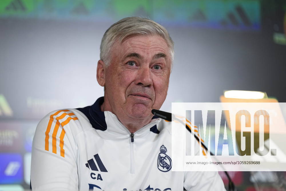 Carlo Ancelotti attends his press conference, PK, Pressekonferenz during the training day of Real Madrid ahead the Spanish Cup, Copa del Rey, football match against Real Sociedad at Ciudad Deportiva Real Madrid on February 25, 2024, in Valdebebas, Madrid, Spain. Valdebebas SPAIN - ZUMArain 20250225_zaa_a181_040