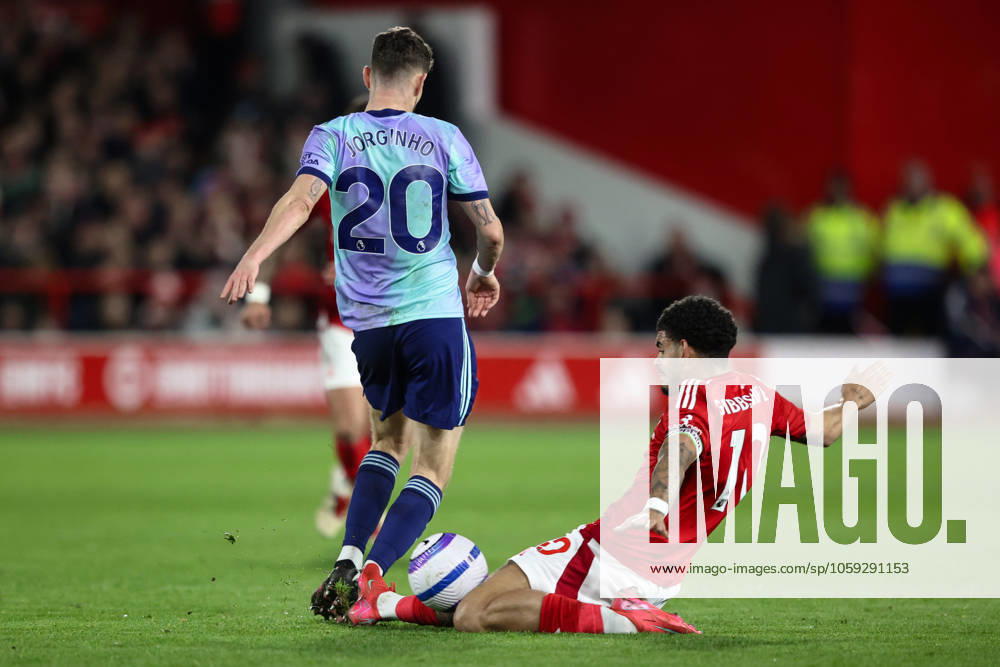 Premier League Nottingham Forest v Arsenal Jorginho of Arsenal is tackled by Morgan Gibbs-White of Nottingham Forest during the Premier League match Nottingham Forest vs Arsenal at City Ground, Nottingham, United Kingdom, 26th February 2025 (Photo by Alfie Cosgrove News Images) Nottingham City Ground Nottinghamshire United Kingdom