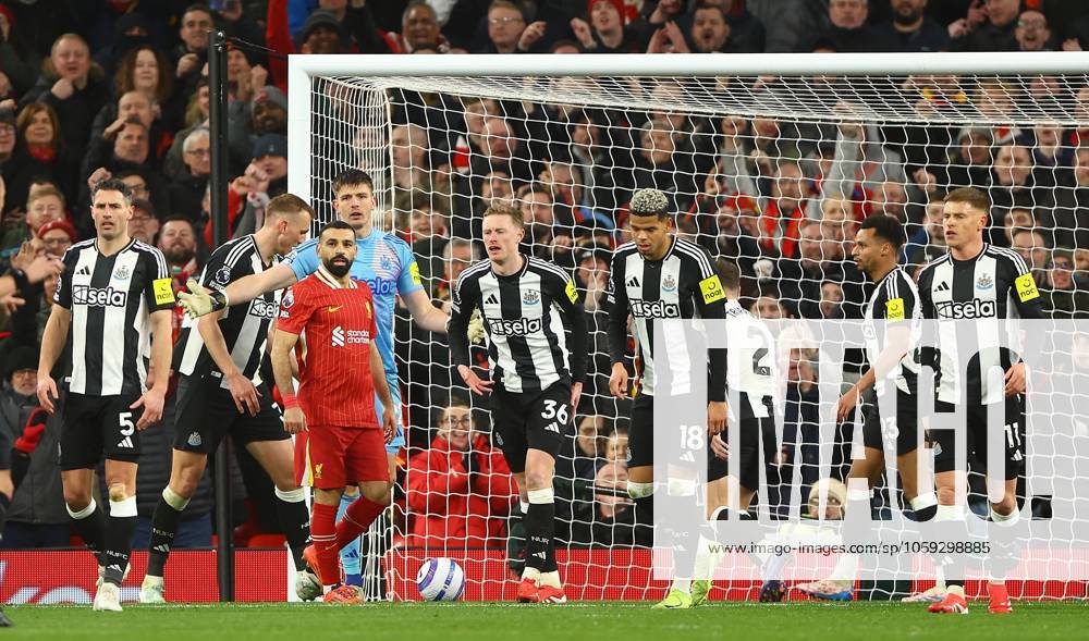 Mohamed Salah of Liverpool is surrounded by Newcastle United defenders Liverpool v Newcastle United, Premier League, Football, Anfield, Liverpool, UK - 26 Feb 2025