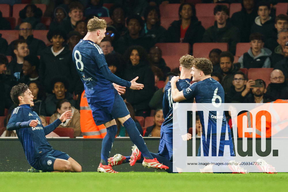 Arsenal FC Under-18s v Manchester United, ManU FC Under-18s Jack Fletcher of Manchester United celebrating his goal to make it 0-1 during the Arsenal FC Under-18s v Manchester United FC Under-18s FA Youth Cup Quarter-Final match at the Emirates Stadium, London, England, United Kingdom on 28 February 2025 Credit: Dylan Hepworth Every Second Media Editorial use only. All images are copyright Every Second Media Limited. No images may be reproduced without prior permission.